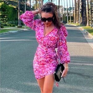 For Love & Lemons Cheyenne Floral Long Sleeve Mini Dress